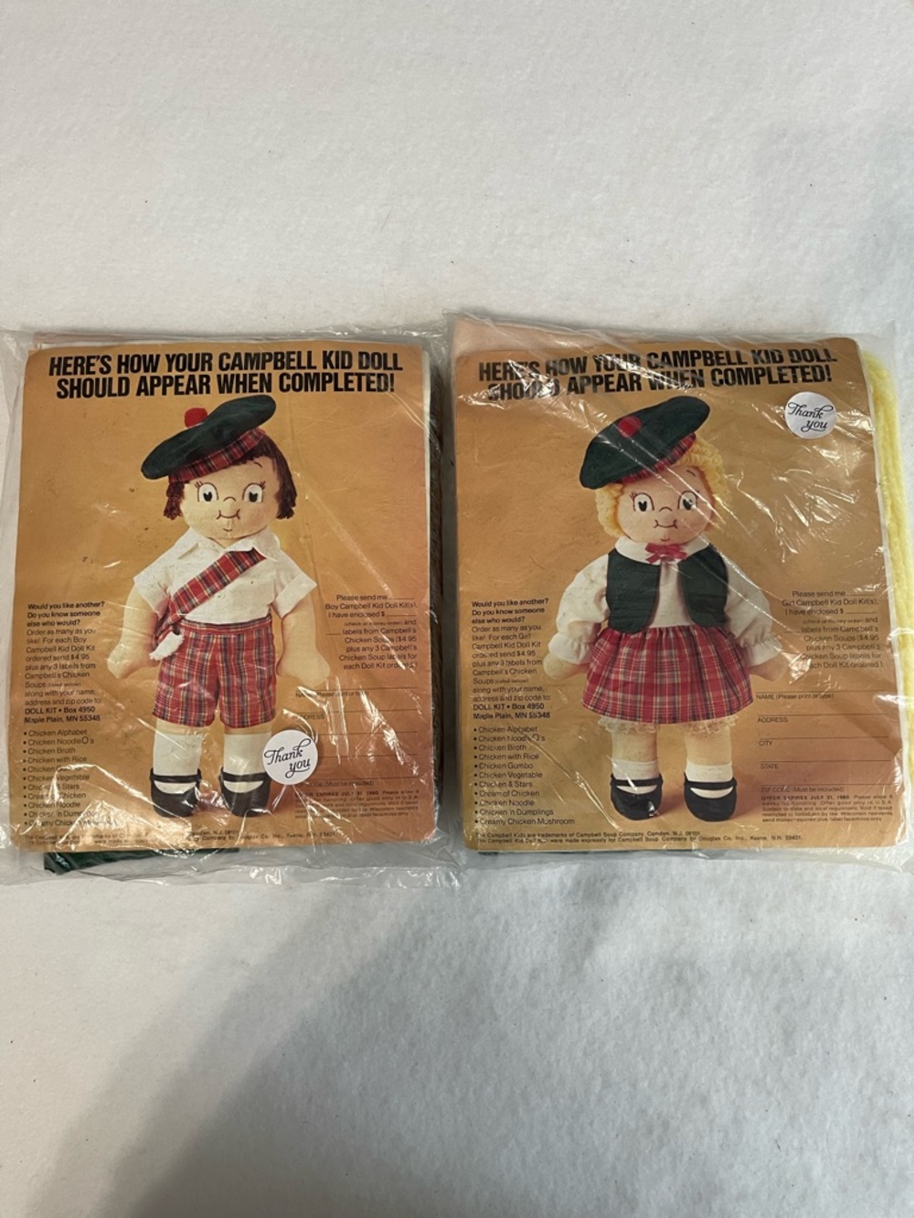 Campbell Kid Dolls Sewing Kit Set - Red & Green Plaid boy and girl